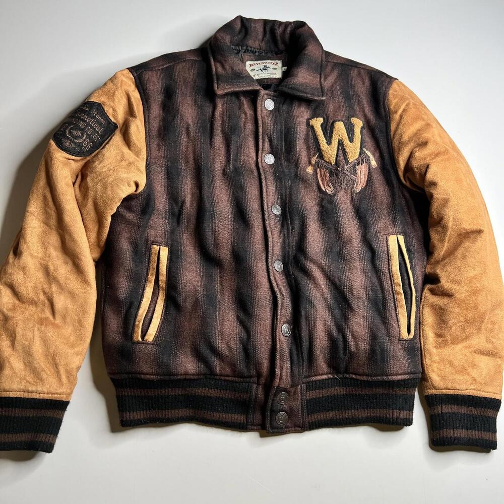 Winchester Jacket Mens Large Brown Wool Varsity Letterman W Patch Western Retro‎